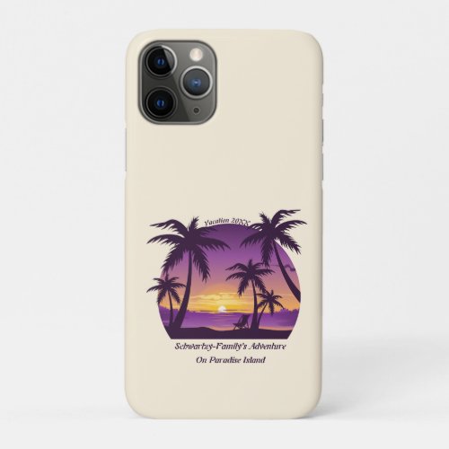 Vintage Beach Sunset Vacation lounger peach purple iPhone 11 Pro Case