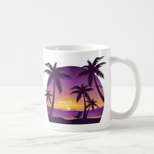 Vintage Beach Sunset Vacation lounger peach purple Coffee Mug