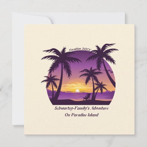 Vintage Beach Sunset Vacation lounger peach purple Invitation