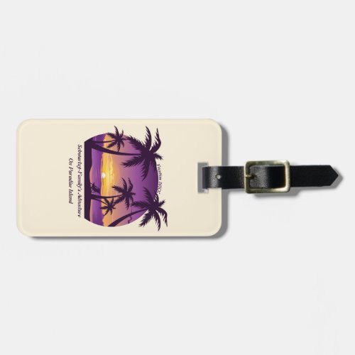 Vintage Beach Sunset Vacation lounger peach purple Luggage Tag