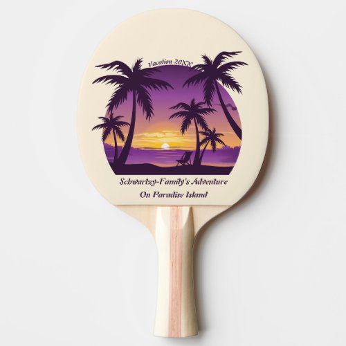Vintage Beach Sunset Vacation lounger peach purple Ping Pong Paddle