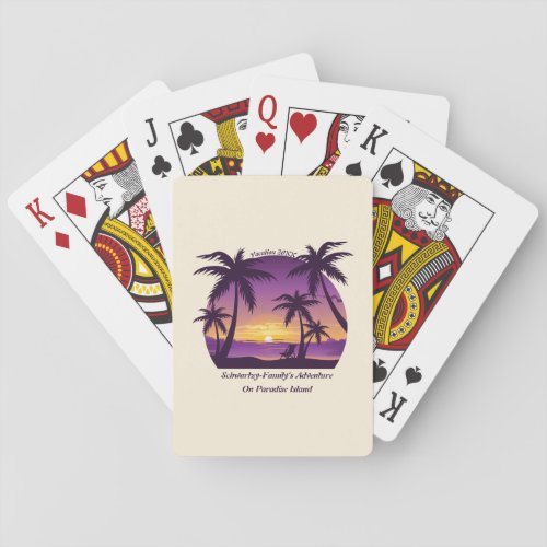 Vintage Beach Sunset Vacation lounger peach purple Poker Cards