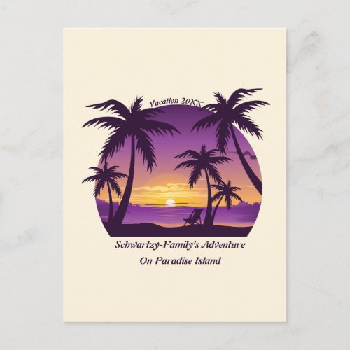 Vintage Beach Sunset Vacation lounger peach purple Postcard