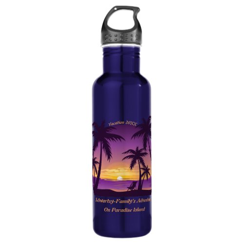 Vintage Beach Sunset Vacation lounger peach purple Stainless Steel Water Bottle