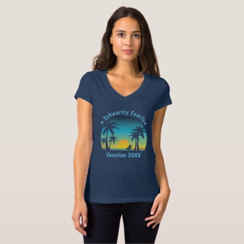 Vintage Beach Sunset Vacation Orange_blue lounger T_Shirt