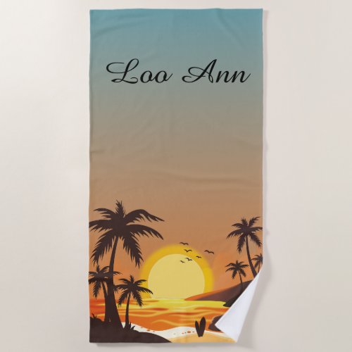 Vintage Beach Sunset Vacation surf orange brown Beach Towel