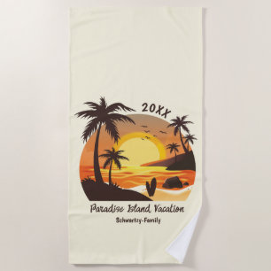 Vintage Beach Sunset Vacation surf orange brown Beach Towel