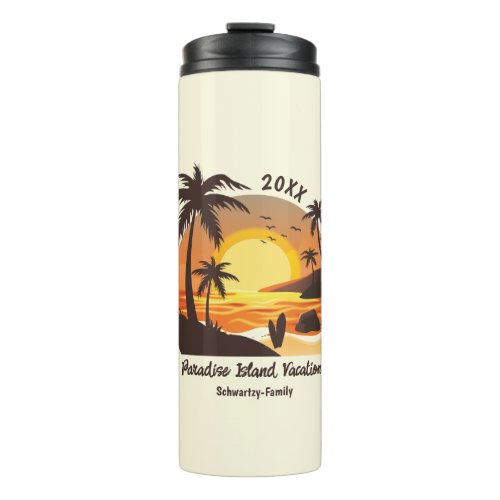 Vintage Beach Sunset Vacation surf orange brown Thermal Tumbler