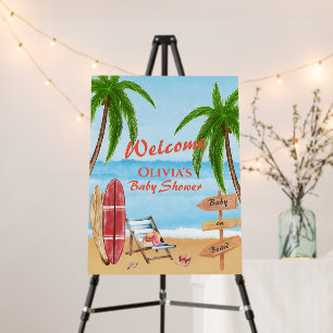 Vintage Beach Surfing Baby Shower Welcome Sign