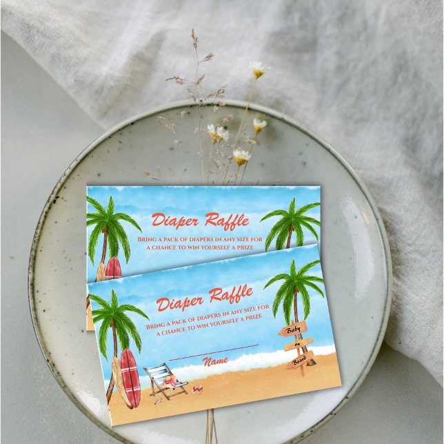 Vintage Beach Surfing Diaper Raffle Baby Shower Enclosure Card (Vintage Beach Surfing Diaper Raffle Baby Shower Enclosure Card)