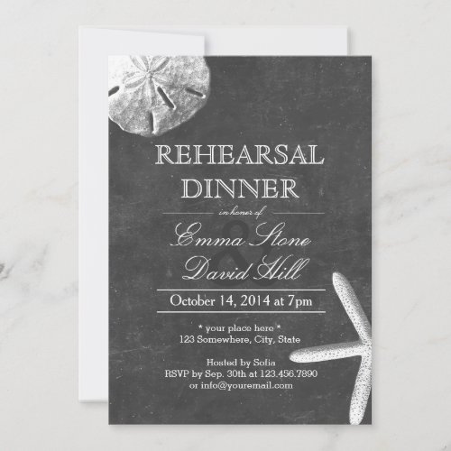 Vintage Beach Theme Chalkboard Rehearsal Dinner 5x7 Paper Invitation Card
