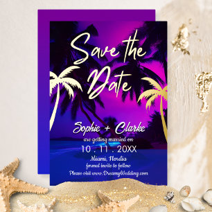 Vintage Beach Tropical Neon Save the Date Foil Invitation