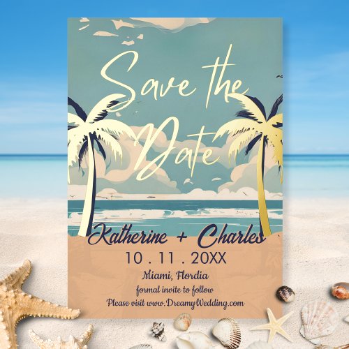 Vintage Beach Tropical Palm Save the Date Foil Invitation