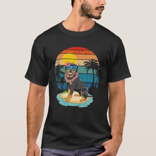 Vintage Beach Tropical Summer Vacation Rottweiler T_Shirt