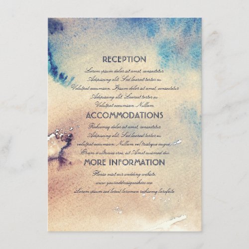 Vintage Beach Watercolors Wedding Information Enclosure Card - Vinatge watercolors seaside wedding insert with reception information, accommodations and all the necessary details for your wedding guests.