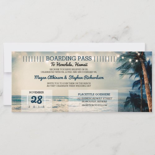 Vintage Beach Wedding Boarding Pass Ticket Wedding Invitation