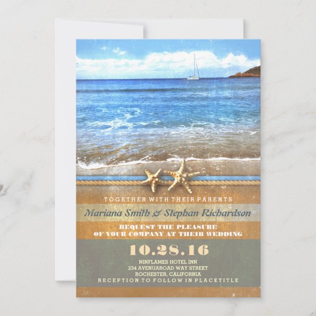 Vintage beach wedding invitations (Front)