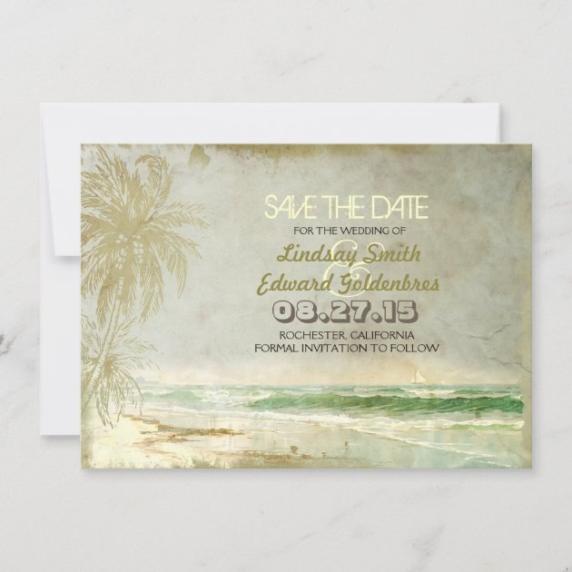 Vintage Beach Wedding Save The Date Card