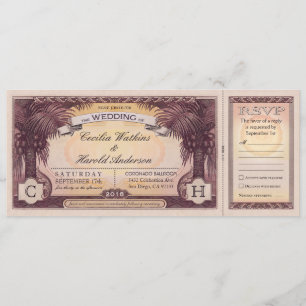 Vintage Beach Wedding Tickets with RSVP Cards