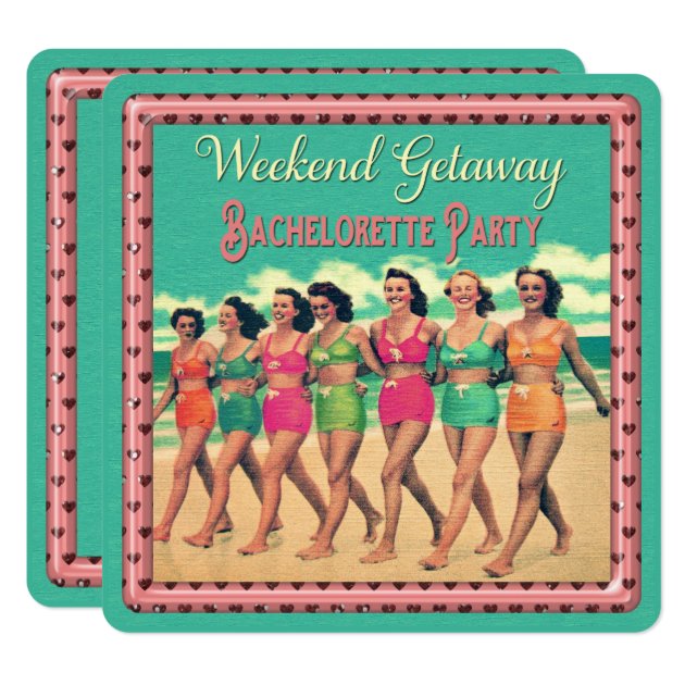 Vintage Beach Weekend Getaway Bachelorette Party Invitation