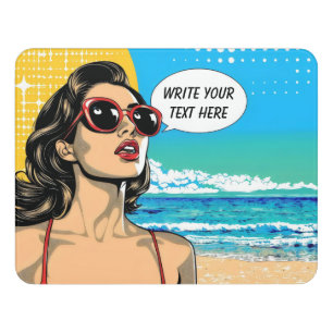 Vintage Beach Woman Customizable Door Sign