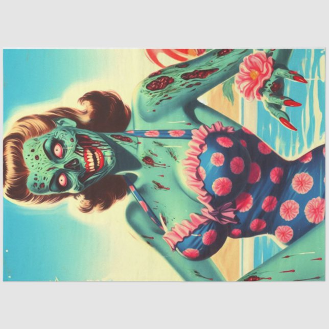 Vintage Beach Zombie Pin-up Tissue Paper (Front)