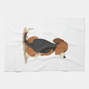 Vintage Beagle Dog Back View Illustration Pet Love Kitchen Towel