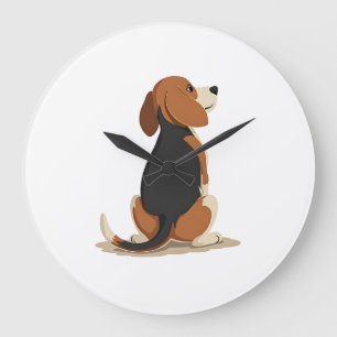 Vintage Beagle Dog Back View Illustration Pet Love Large Clock