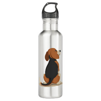 Vintage Beagle Dog Back View Illustration Pet Love Stainless Steel Water Bottle