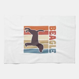 Vintage Beagle Dog Retro Stripe Vector Design_1 Kitchen Towel