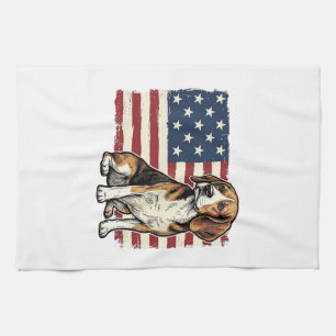 Vintage Beagle Patriotic Flag Dog Shirt Design_1 Kitchen Towel