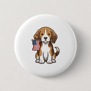 Vintage Beagle Puppy American Flag Shirt Design_1 Button