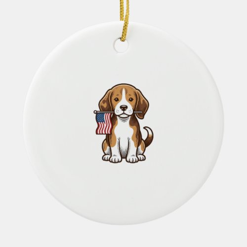 Vintage Beagle Puppy American Flag Shirt Design_1 Ceramic Ornament
