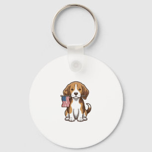 Vintage Beagle Puppy American Flag Shirt Design_1 Keychain