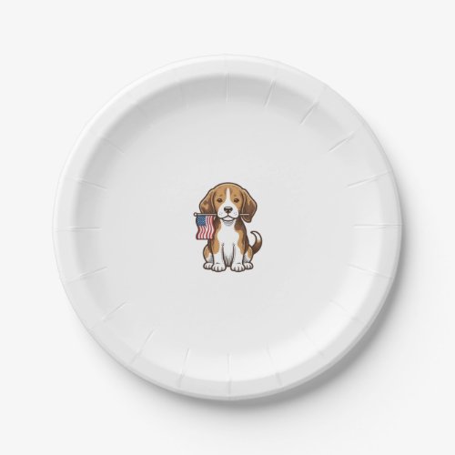 Vintage Beagle Puppy American Flag Shirt Design_1 Paper Plates