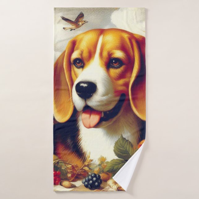 Vintage Beagle Puppy Painting Bath Towel (Bath Towel)