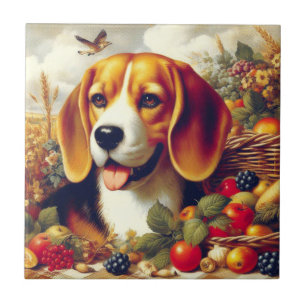 Vintage Beagle Puppy Painting Ceramic Tile