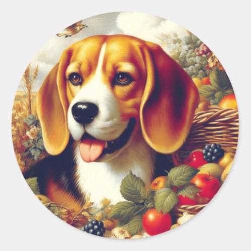 Vintage Beagle Puppy Painting Classic Round Sticker