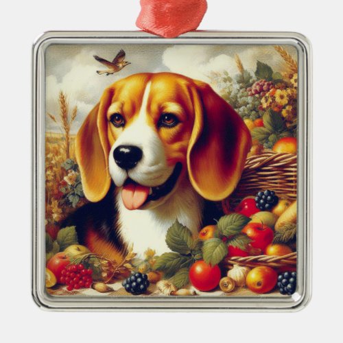 Vintage Beagle Puppy Painting Metal Ornament