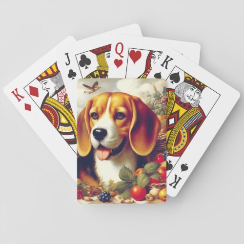 Vintage Beagle Puppy Painting Playing Cards