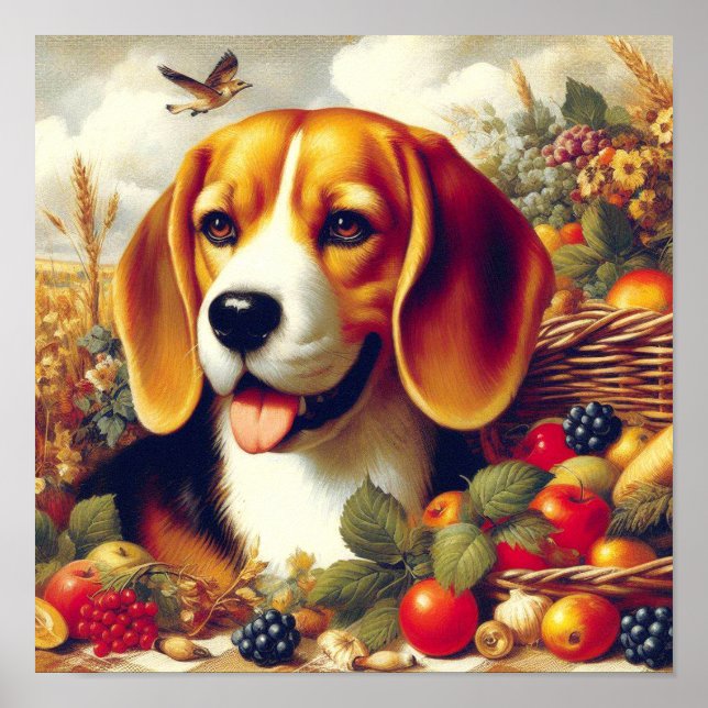 Vintage Beagle Puppy Painting Poster (Front)