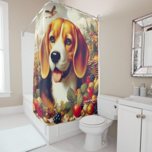 Vintage Beagle Puppy Painting Shower Curtain