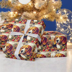 Vintage Beagle Puppy Painting Wrapping Paper