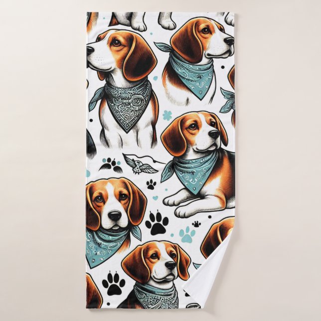 Vintage Beagle Puppy Seamless Bath Towel (Bath Towel)