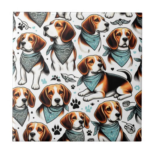 Vintage Beagle Puppy Seamless Ceramic Tile