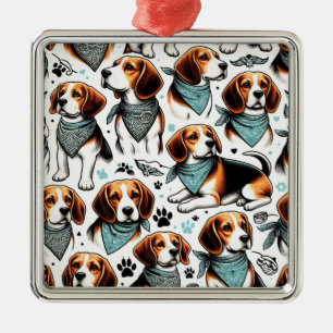 Vintage Beagle Puppy Seamless Metal Ornament