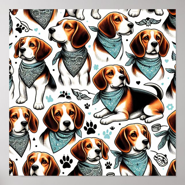 Vintage Beagle Puppy Seamless Poster (Front)
