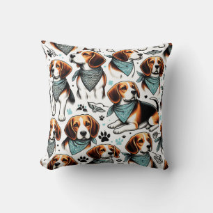 Vintage Beagle Puppy Seamless Throw Pillow