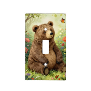 Vintage bear and butterflies in a garden light switch cover