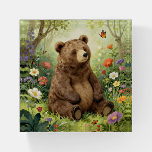 Vintage bear and butterflies in a garden paperweight